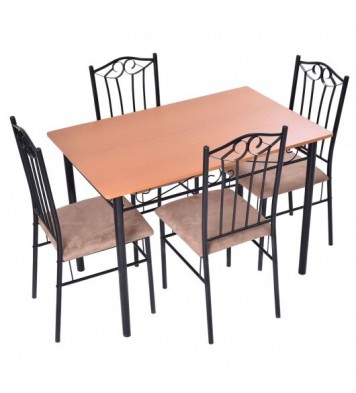 5 Pieces Dining Set Wooden Table and 4 Cushioned Chairs