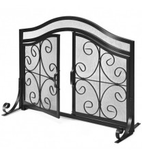 Fireplace Screen with Hinged Magnetic Two-doors Flat Guard