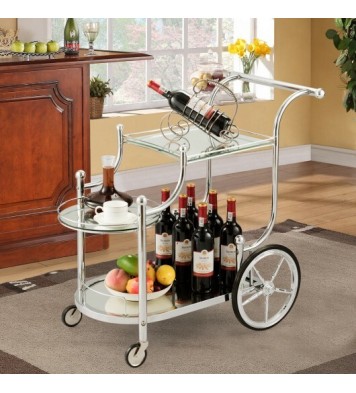 Kitchen Rolling Bar Cart with Tempered Glass Suitable for Restaurant and Hotel