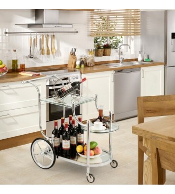 Kitchen Rolling Bar Cart with Tempered Glass Suitable for Restaurant and Hotel