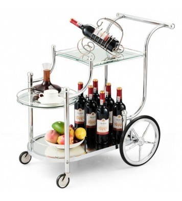 Kitchen Rolling Bar Cart with Tempered Glass Suitable for Restaurant and Hotel