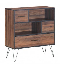 3-Tier Wood Storage Cabinet with Drawers and 4 Metal Legs