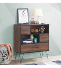 3-Tier Wood Storage Cabinet with Drawers and 4 Metal Legs