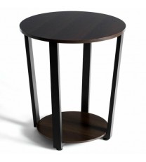 2-tier Round End Table with Storage Shelf & Metal Frame-Walnut