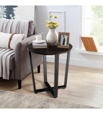 2-tier Round End Table with Storage Shelf & Metal Frame-Walnut