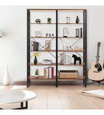 80 Inch Freestanding Industrial Double Wide 6-Shelf Bookcase