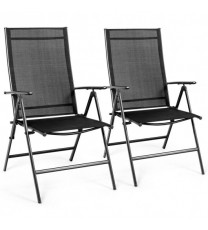 Set of 2 Adjustable Portable Patio Folding Dining Chair Recliners-Black