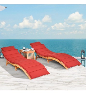 3 Pieces Folding Patio Eucalyptus Wood Lounge Chair Set with Foldable Side Table