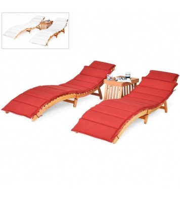 3 Pieces Folding Patio Eucalyptus Wood Lounge Chair Set with Foldable Side Table