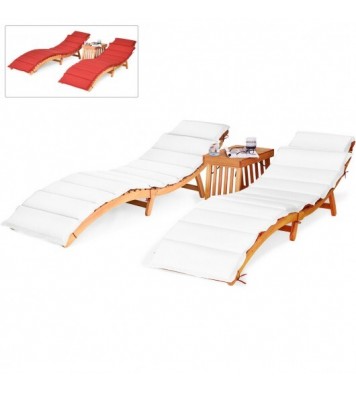 3 Pieces Folding Patio Eucalyptus Wood Lounge Chair Set with Foldable Side Table