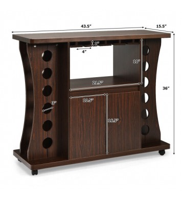 Rolling Buffet Sideboard Wooden Bar Storage Cabinet-Walnut