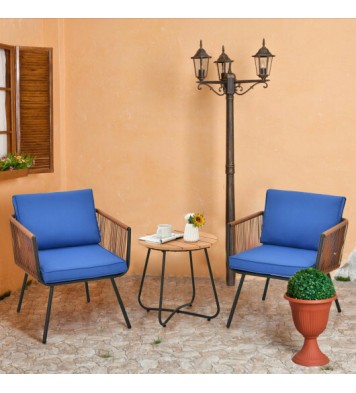 3 Pieces Patio Bistro Furniture Set with Armrest and Soft Cushions