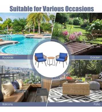 3 Pieces Patio Bistro Furniture Set with Armrest and Soft Cushions