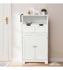 Bathroom Wooden Side Cabinet  with 2 Drawers and 2 Doors-White