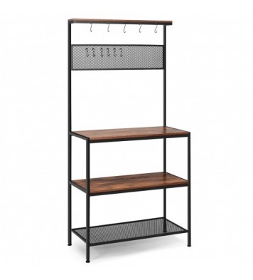 4-Tier Kitchen Rack Stand with Hooks and Mesh Panel