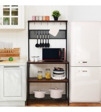 4-Tier Kitchen Rack Stand with Hooks and Mesh Panel