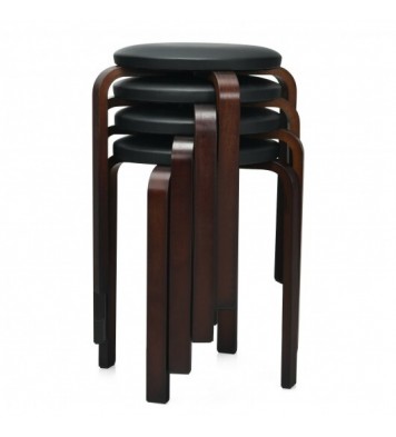 Set of 4 Bentwood Round Stool Stackable Dining Chairs with Padded Seat-Black