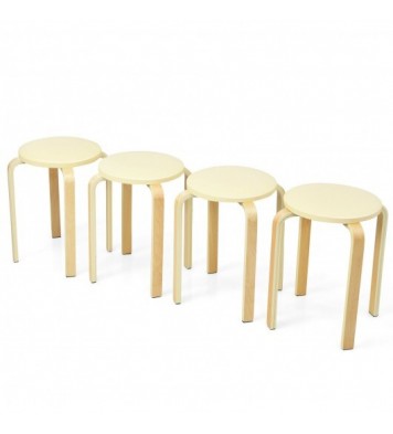 Set of 4 Bentwood Round Stool Stackable Dining Chairs with Padded Seat-Black