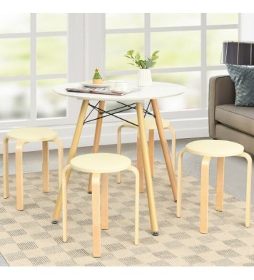 Set of 4 Bentwood Round Stool Stackable Dining Chairs with Padded Seat-Black