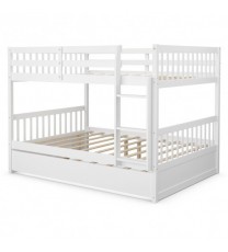 Full over Full Bunk Bed Platform Wood Bed with Ladder-White