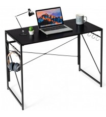 Folding Computer Desk Writing Study Desk Home Office with 6 Hooks-Brown