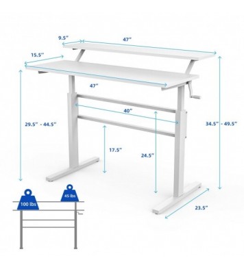 Standing Desk Crank Adjustable Sit to Stand Workstation -Brown