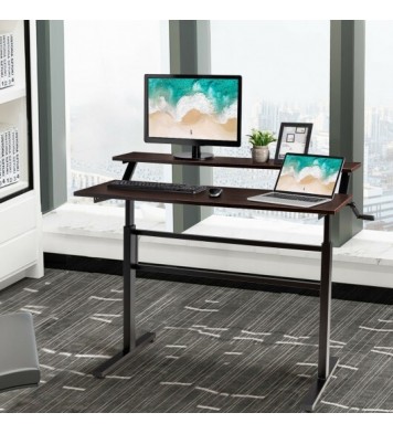 Standing Desk Crank Adjustable Sit to Stand Workstation -Brown