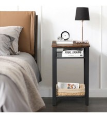 3-Tier Industrial End Table with Metal Mesh Storage Shelves