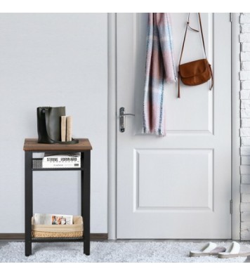 3-Tier Industrial End Table with Metal Mesh Storage Shelves