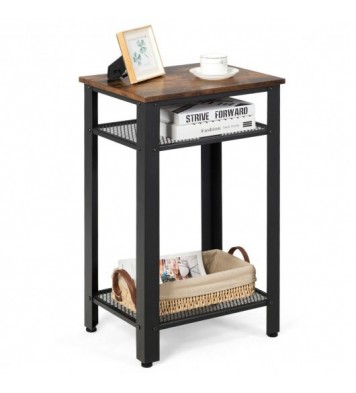 3-Tier Industrial End Table with Metal Mesh Storage Shelves