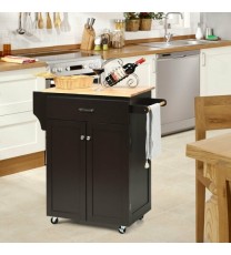 Utility Rolling Storage Cabinet Kitchen Island Cart with Spice Rack-Brown