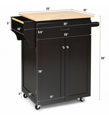 Utility Rolling Storage Cabinet Kitchen Island Cart with Spice Rack-Brown