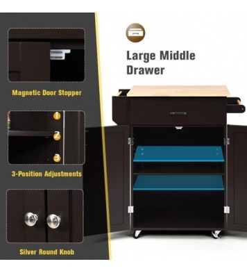 Utility Rolling Storage Cabinet Kitchen Island Cart with Spice Rack-Brown