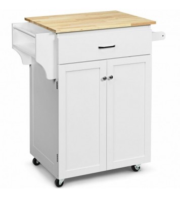 Utility Rolling Storage Cabinet Kitchen Island Cart with Spice Rack-Brown