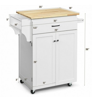 Utility Rolling Storage Cabinet Kitchen Island Cart with Spice Rack-Brown