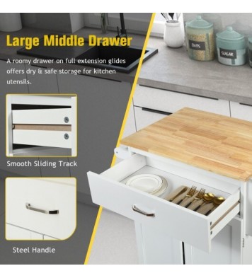 Utility Rolling Storage Cabinet Kitchen Island Cart with Spice Rack-Brown