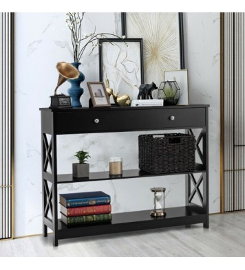 3-Tier Console Table with Drawers for Living Room Entryway-Black