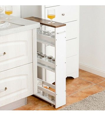 4 Tiers Rolling Slim Storage Kitchen Organizer Cart with Handle-White