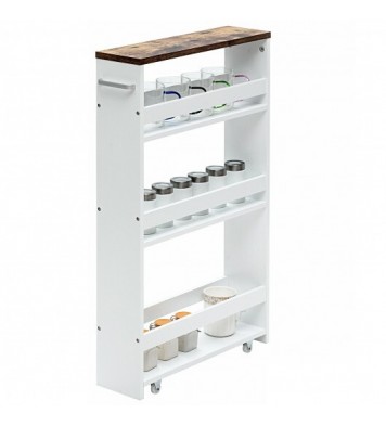 4 Tiers Rolling Slim Storage Kitchen Organizer Cart with Handle-White