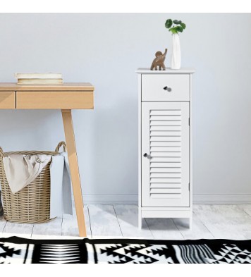 Woodern Bathroom Floor Storage Cabinet with Drawer and Shutter Door-White