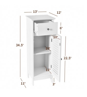 Woodern Bathroom Floor Storage Cabinet with Drawer and Shutter Door-White