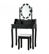 Makeup Dressing Table with Touch Switch Lighted Mirror and Cushioned Stool-Black