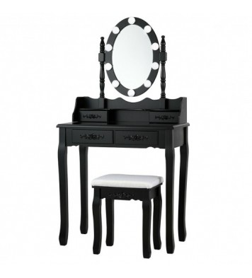 Makeup Dressing Table with Touch Switch Lighted Mirror and Cushioned Stool-Black