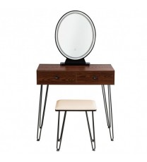 Industrial Makeup Dressing Table with 3 Lighting Modes-Walnut