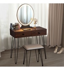 Industrial Makeup Dressing Table with 3 Lighting Modes-Walnut