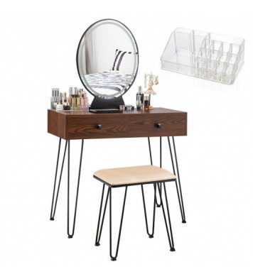 Industrial Makeup Dressing Table with 3 Lighting Modes-Walnut