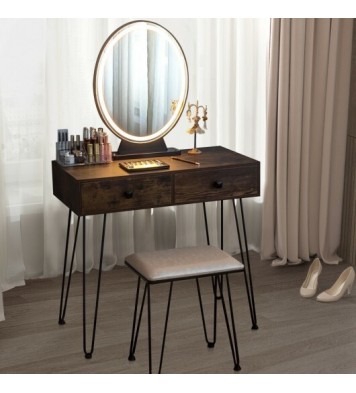 Industrial Makeup Dressing Table with 3 Lighting Modes-Walnut