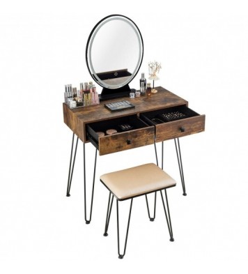 Industrial Makeup Dressing Table with 3 Lighting Modes-Walnut