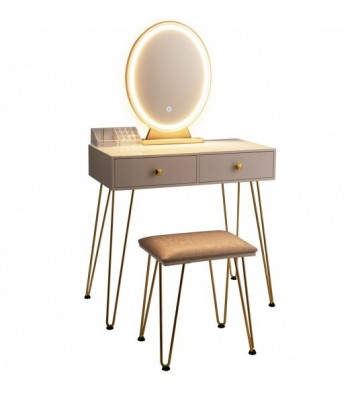 Industrial Makeup Dressing Table with 3 Lighting Modes-Walnut