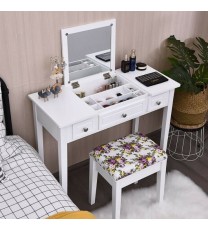 Vanity Dressing Table Set with Flip Top Mirror and 3 Drawers